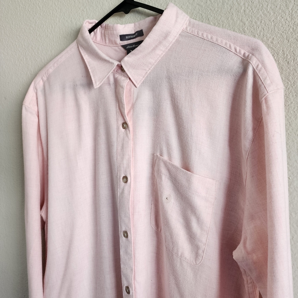 NWT Eddie Bauer Women's L WR Stine's Boyfriend 2.0 PALPNKHTHR Casual Shirt Top